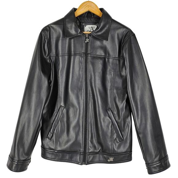 A COLLEZIONI MEN'S BLACK SMOOTH FAUX LEATHER FULL ZIP JACKET SIZE MEDIUM - Picture 1 of 16